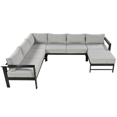 U-Shaped Outdoor Sectional Sofa Set With 5.9'' Ultra-Thick Cushions, All Weather 5-6 Seat Patio Conversation Sofa With Heavy-Duty Iron Frame,Suitable For Backyard, Garden,Poolside