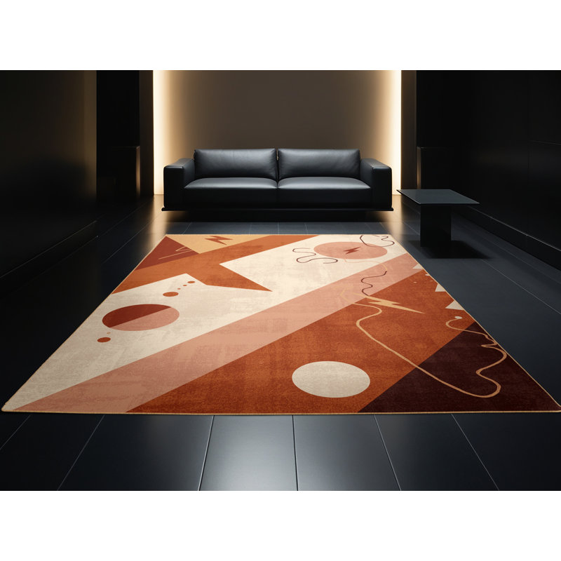 Soft Plush Narberth Retro Geometric Area Rug in Brown – LightBrown Binding, 2x3