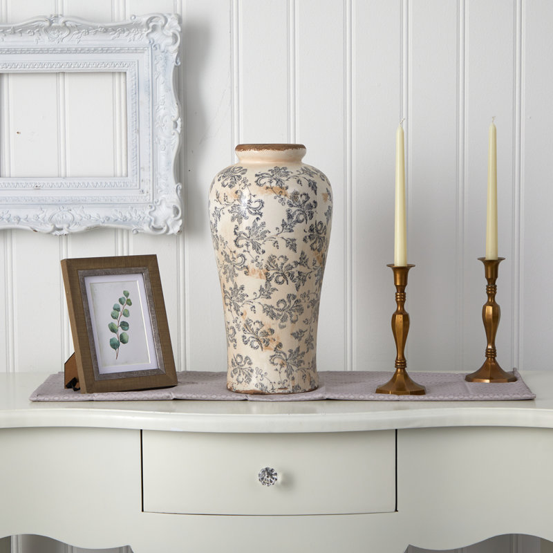 Vase de table en céramique blanc / gris 16 po