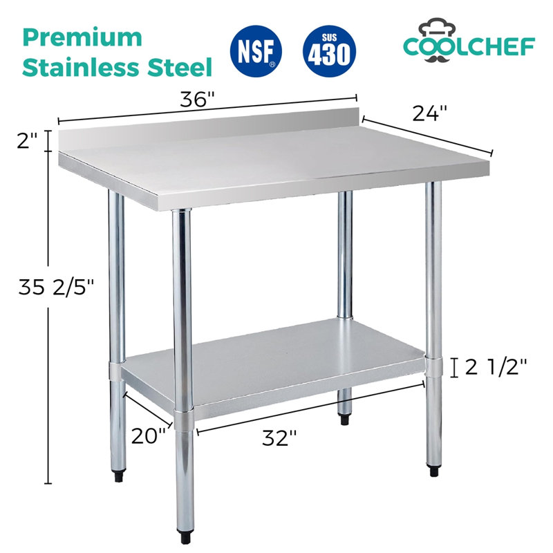 Table de travail commerciale en acier inoxydable avec surface durable et support robuste pour les cuisines professionnelles.