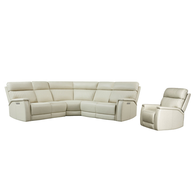 6 pièces, 2 fauteuils inclinables modulaires en cuir inclinables, appui-tête électrique et lombaire , Cuir véritable crème