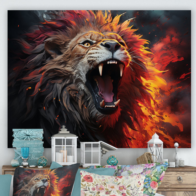 Lions rugissants - impression, H 12 po x l 20 po x P 1 po, Toile tendue
