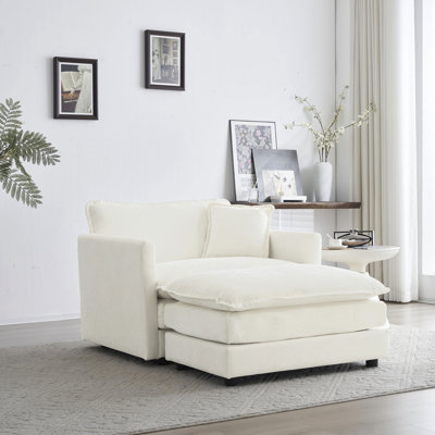 Chaise de salon en chenille blanche - Revêtement respirant, rembourrage en éponge haute, bois massif avec assise et base confortables