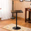 Table de bar carrée noire avec hauteur réglable et 2 tabourets pivotants en cuir en métal pour la maison