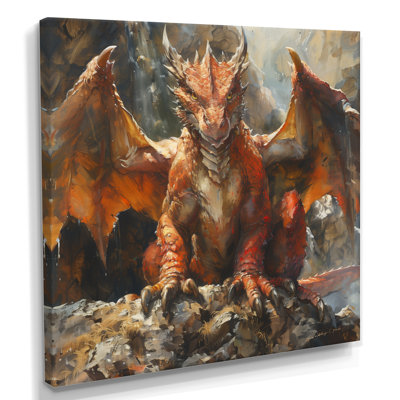 'Orange Beige Dragons Mythical Creature - Mythical Creatures Wall Decor