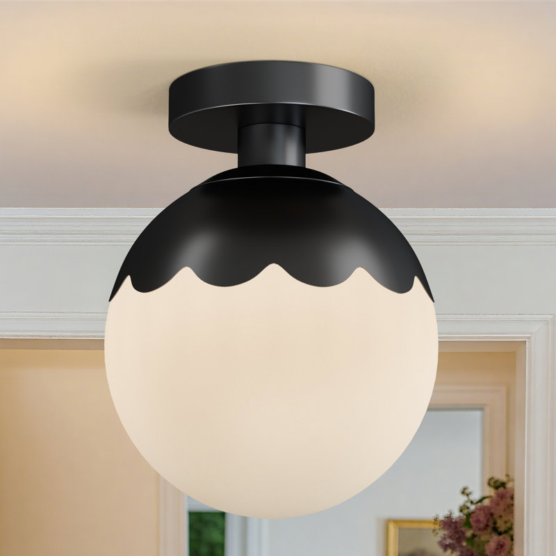 7.87" W 1-Light Globe Semi Flush Mount, Matte Black