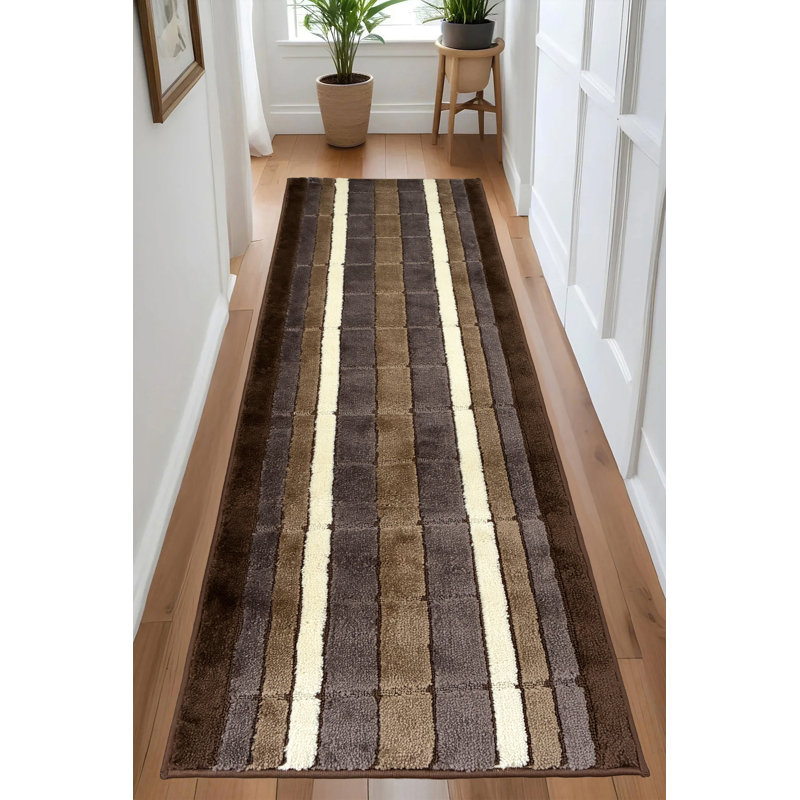 Tapis de couloir antibactérien à poils doux et antidérapant à motif géométrique beige à motif de couloir pour escalier