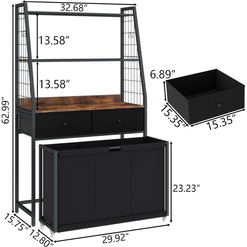 Free Standing Laundry Room Organizer with Wheels, Black;Brown