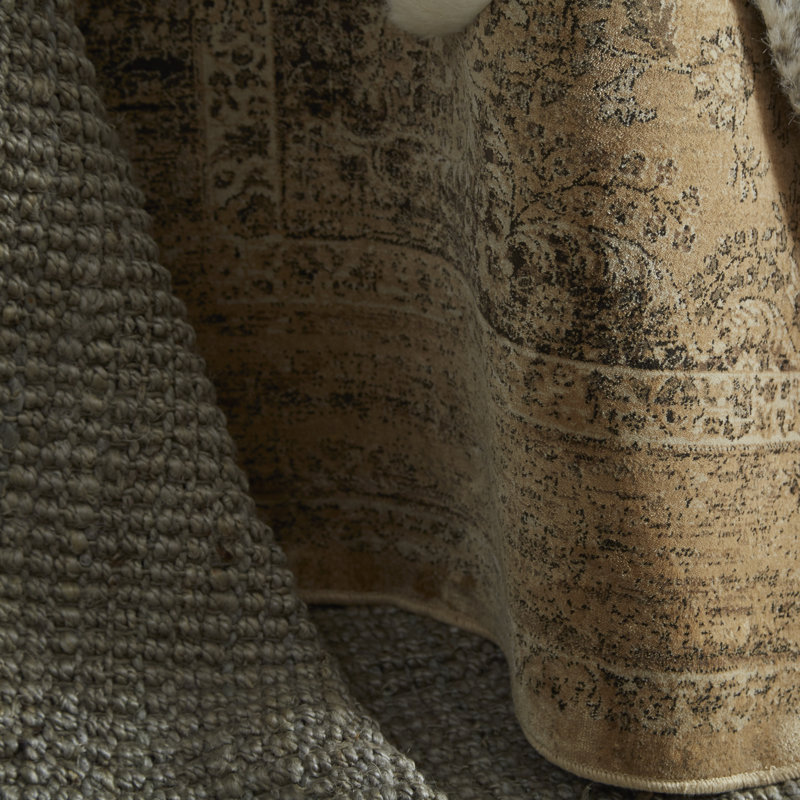 Tapis beige à motif abstrait Evanoff, Carré 6 pi