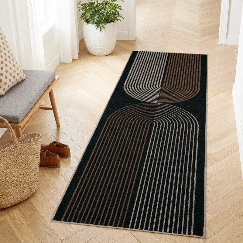 Modern Arch Striped Easy Jute Rug - Indoor Outdoor, Non-Slip, Washable, Mark Resistant, Non-Shedding Carpet for Bedroom, Living Room