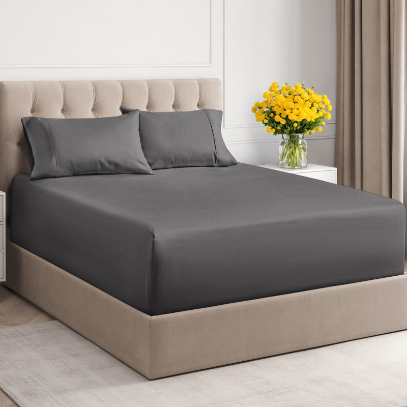 Ensemble de draps en coton 4 pièces à densité de tissage 400 fils 4 pièces, Ensemble de draps grand lit + 2 taies d'oreiller