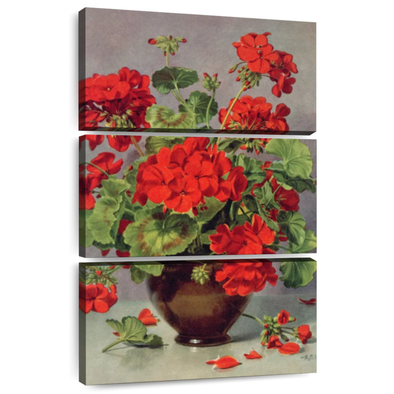 Harnek géranium dans un vase en faïence, H 38 po x l 24 po