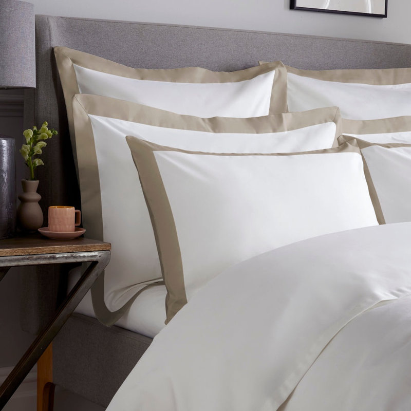 Kento 800 Thread Count 100% Sateen Cotton Standard Pillowcase, White/Flax