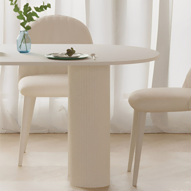 Simple Pure White Rock Plate Dining Table, 29.52"H x 70.86"L x 35.43"W
