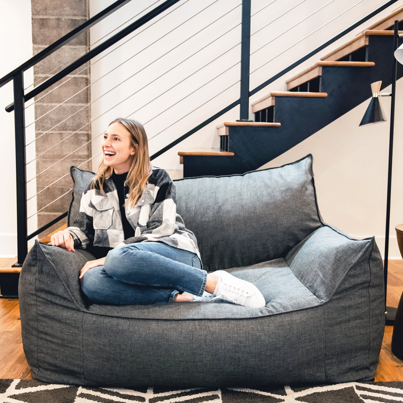 Big Joe Imperial Bean Bag Sofa, Grey Union Polyester, 32" H x 60" W 40" D