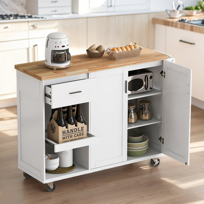 Solid Wood Top Kitchen Island, White