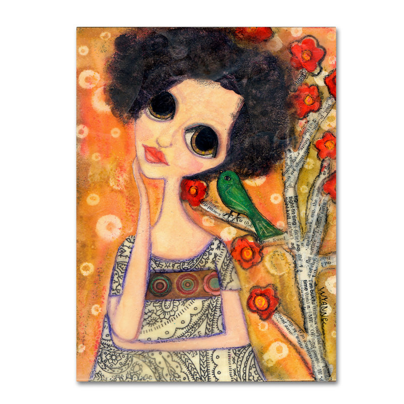 'Big Eyed Girl a Birdy Told Me' Print on Wrapped Canvas, 19" H x 14" W x 2" D