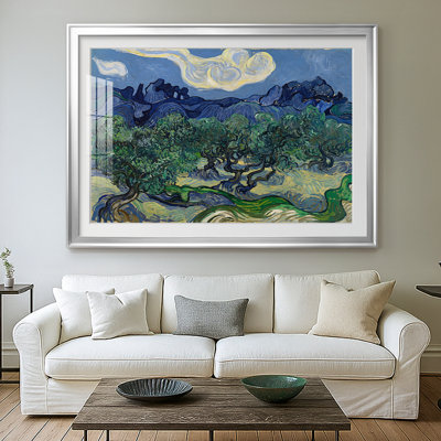 Olive Trees with the Alpilles in the Background-Vincent van Gogh-Framed Print with Mat and glass-1889