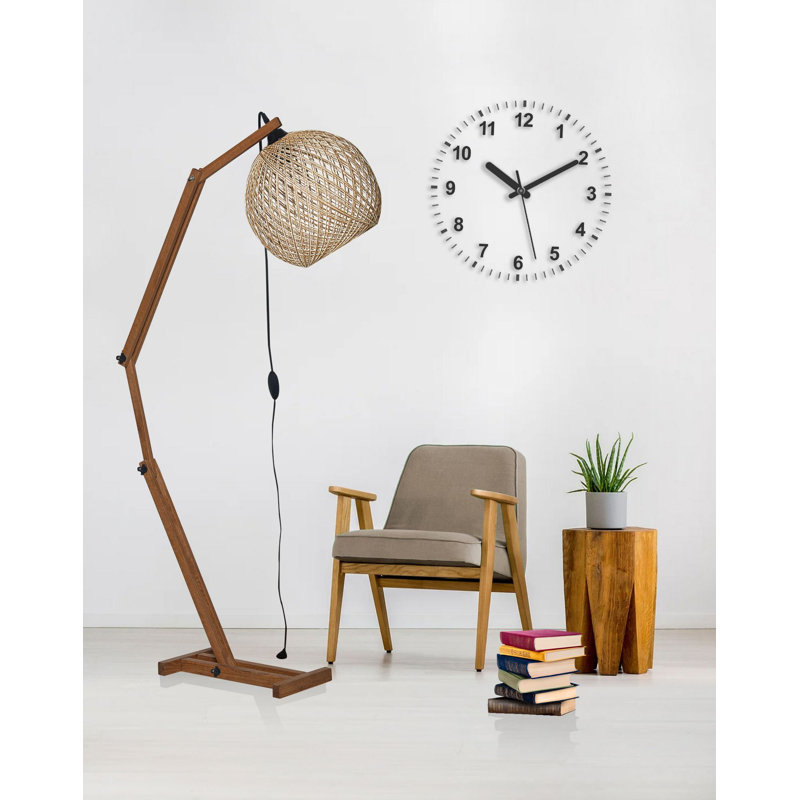 Lampe arquée en bois massif Elliee, Écru brun