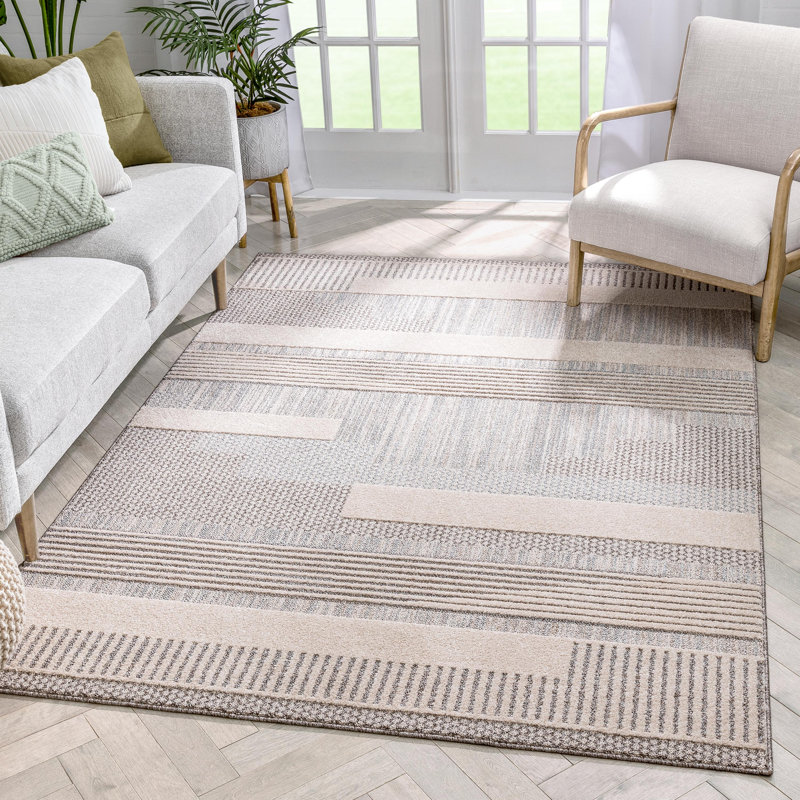 Tapis beige à motif géométrique abstrait Marcone Briar, Rectangle 5 pi 3 po x 7 pi 3 po