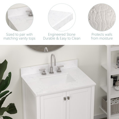 30 in. White Engineered Stone Vanity Back Splash, Bathroom Splash Guard for Vanity Top