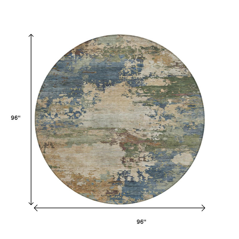Bungalow Rose 8' Blue Green And Beige Round Abstract Washable Indoor ...