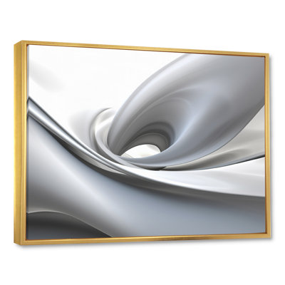 «White Grey Contemplative Abstraction - Abstract Modern Waves», art encadré
