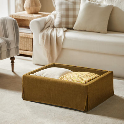 Lessman Farmhouse 30'' W Upholstered Slipcover Ottoman with Storage and Flip-Top Tray