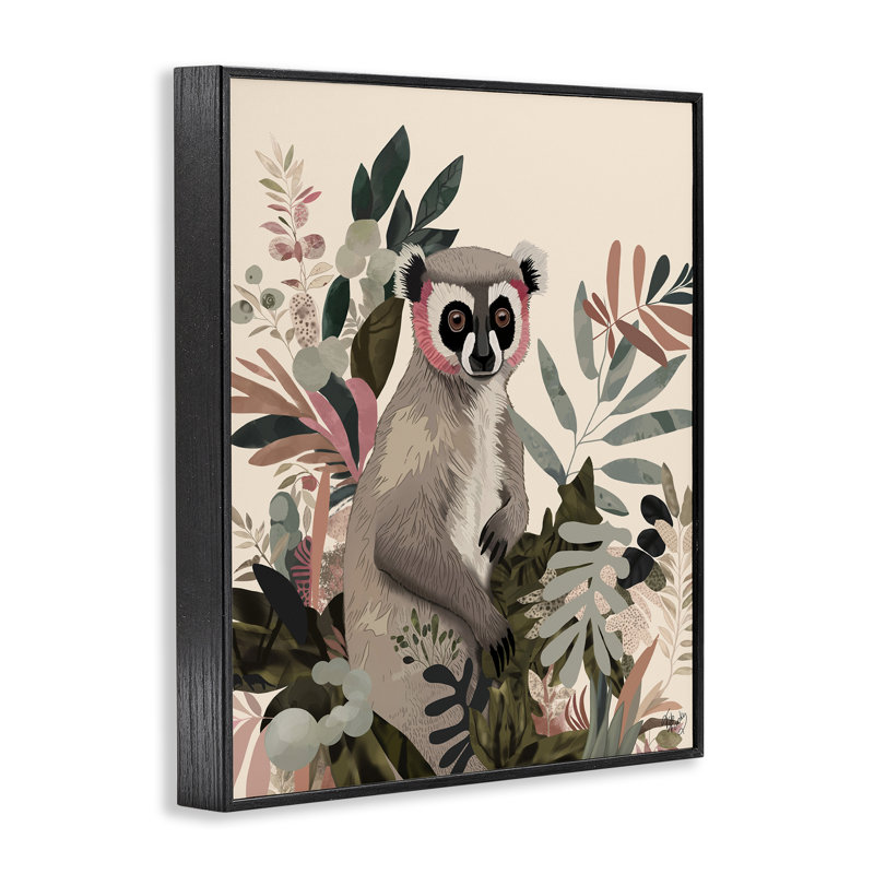 Lémurien dans un arbre tropical, estampe numérique par Fab Funky, H 20 po x l 16 po, Giclée encadrée noir minuit