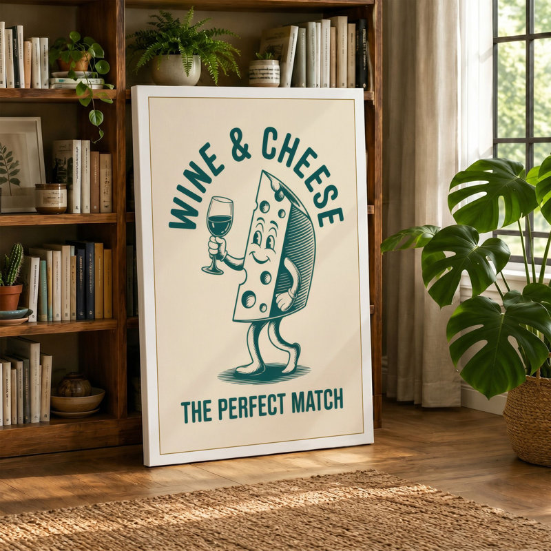 Wine and Cheese Match Retro - Wrapped Canvas, 30x20 - 76.2 x 50.8 cm, Sage Border