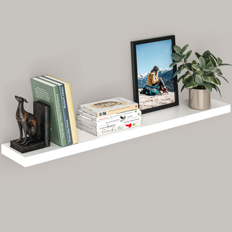 Miami Floating Shelf with Invisible Wall Mount Bracket, White, 1.5" H x 48" W x 8" D