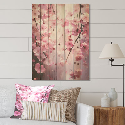 Pink Cherry Orchard Tree In Bloom I - Cherry On Wood Print