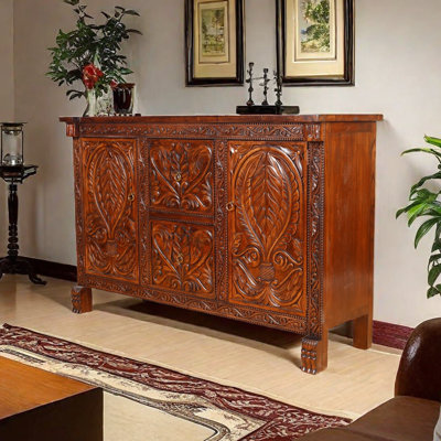 Armoire de rangement en bois massif sculpté