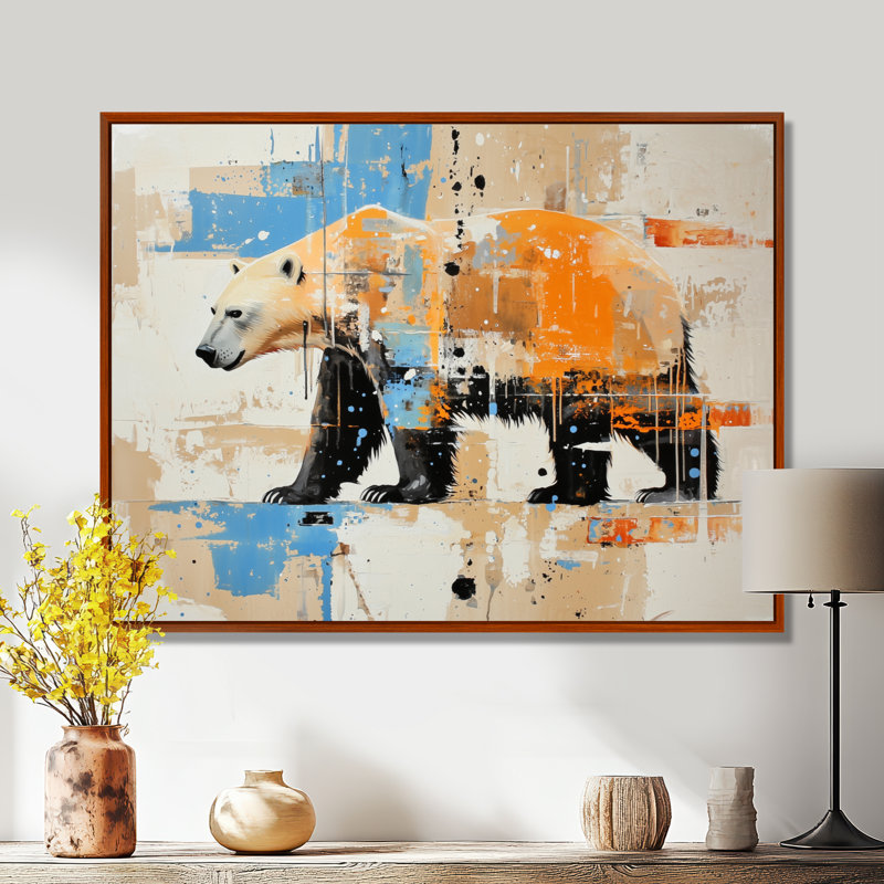 Ours polaire en blizzard - ours, impression murale, H 34 po x l 44 po, Impression dans un cadre flottant sans passe-parto