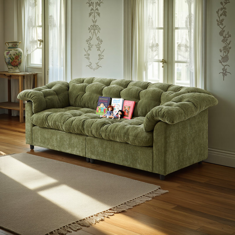 Canapé en chenille 99,2 po avec coussin souple et coussins d'accoudoirs amovibles Cloud, Vert