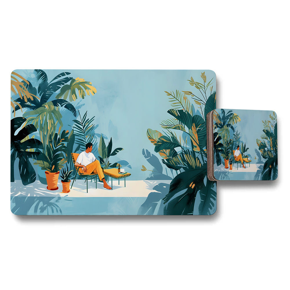 Tropical Jungle Leaves Placemat And Coaster Set For Dining Table
