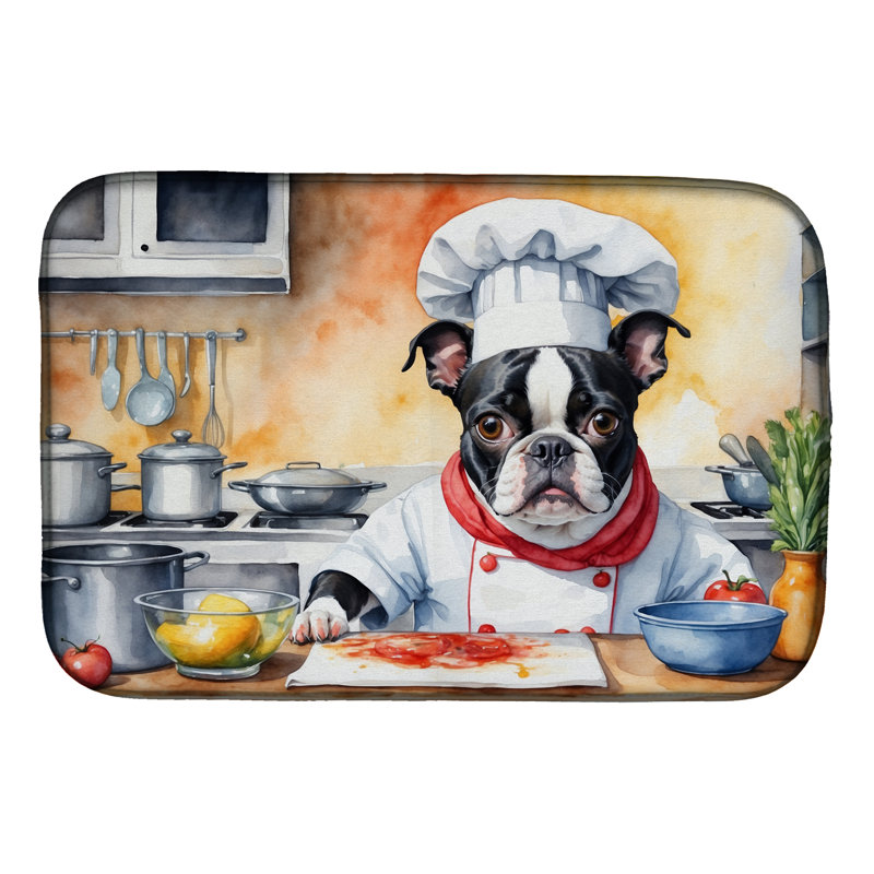 Boston Terrier The Chef Dish Drying Mat