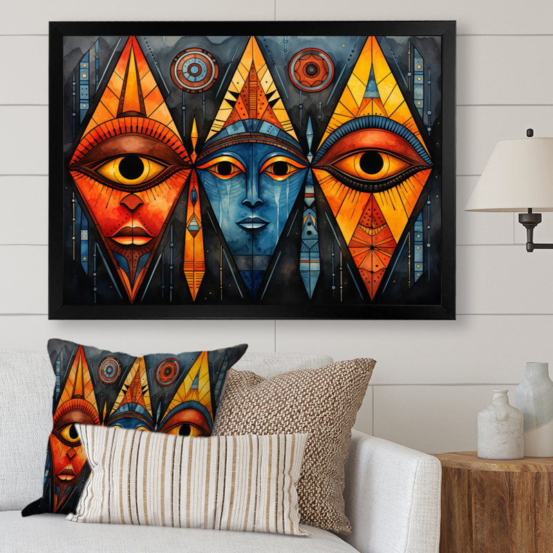 Motif tribal africain II sur toile, H 12 po x l 20 po x P 1 po, Cadre photo noir