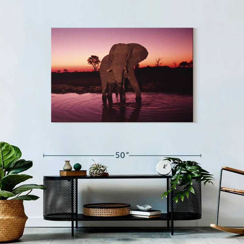Elephant Sunrise Bathing, 30" H x 45" W