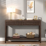 Modern Console Table With Striped Design, 2 Drawers And 2-tier Design