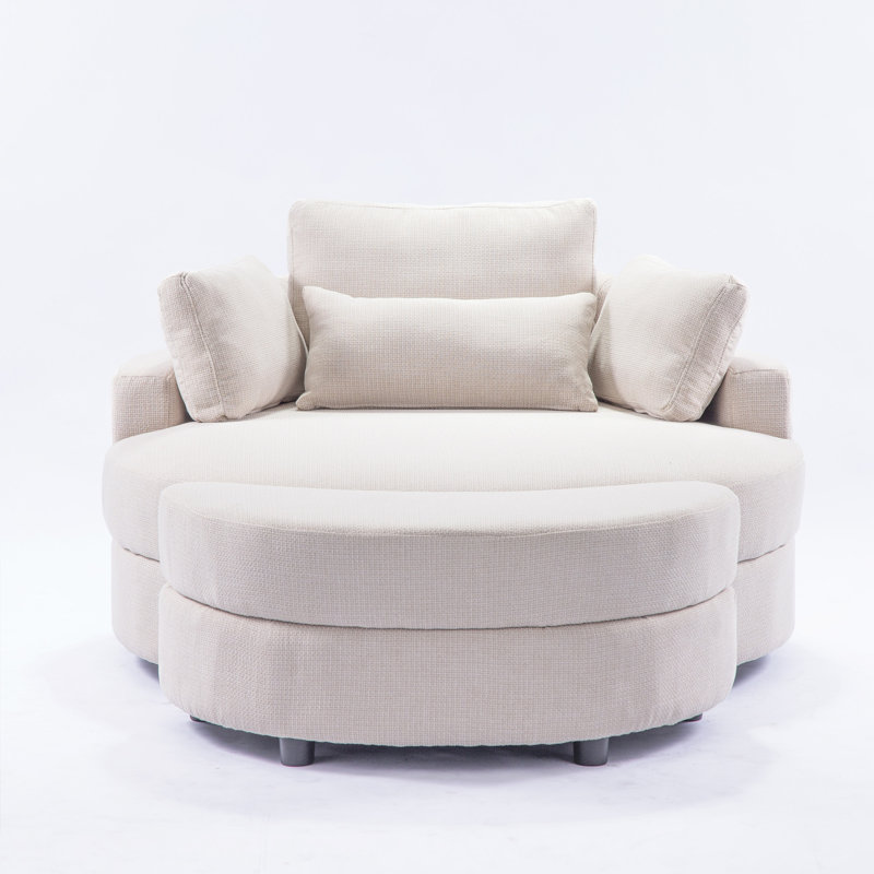 Danieal Upholstered Barrel Chair with Ottoman, Beige Fabric