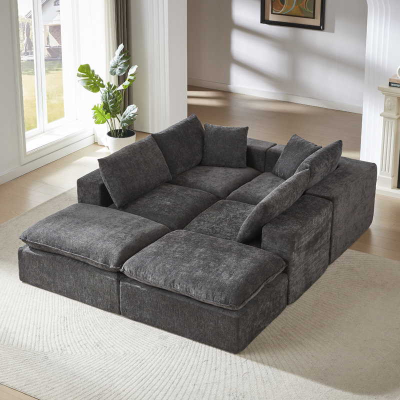 Canapé de salon de luxe, Chenille grise foncée
