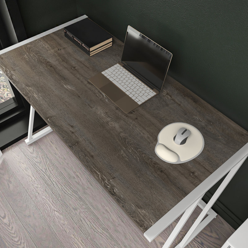 Lenes Metal Base Writing Desk, Dark Gray Oak/White