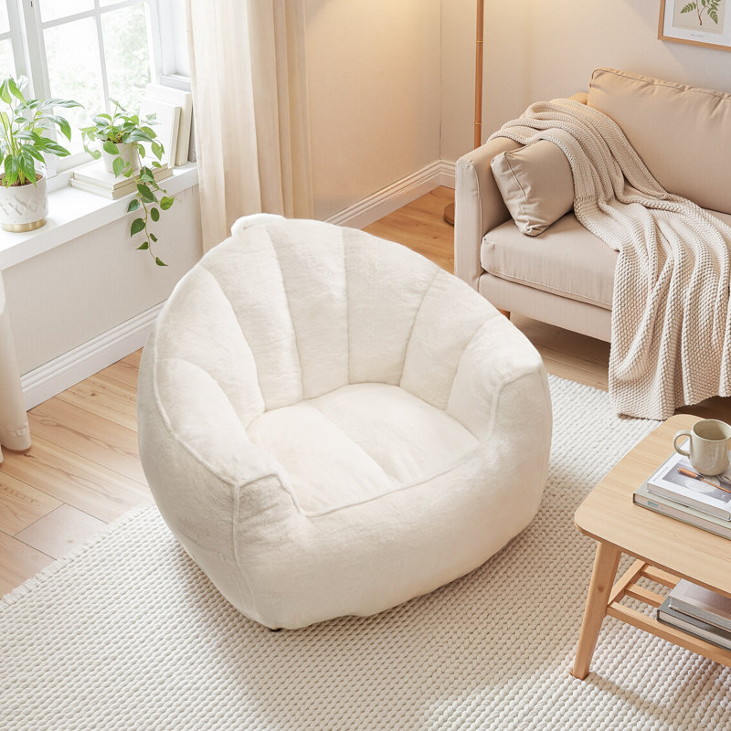 Oversized Bean Bag Chair, Plush Faux Fur Large Lounger, White Faux Fur