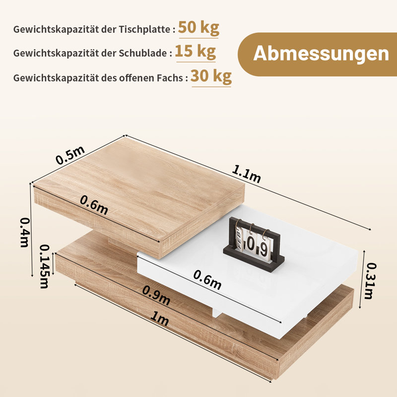 Modern Rotatable Coffee Table with LED Lights for Living Room