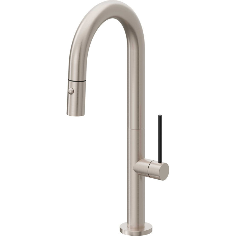 Pull-Down Prep/Bar Faucet With Button Sprayer, Antique Nickel Flat, Black Stick