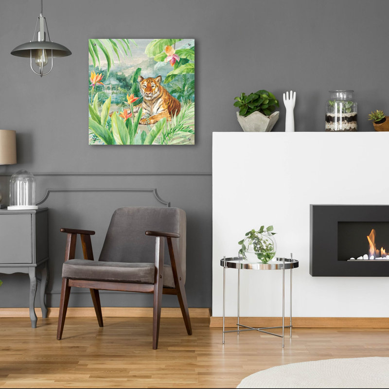  «Lounging Tiger» par Danhui Nai, art mural en verre acrylique, 24 po x 24 po