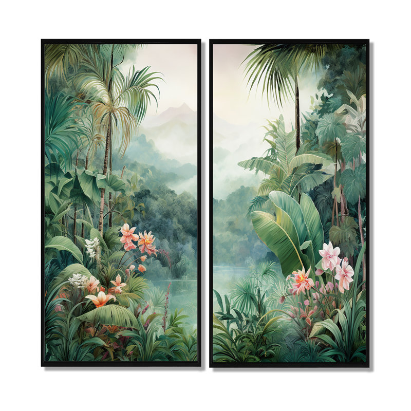 Art tropical, jungle tropicale, H 32 po x l 32 po, Impression encadrée flottante, Noir