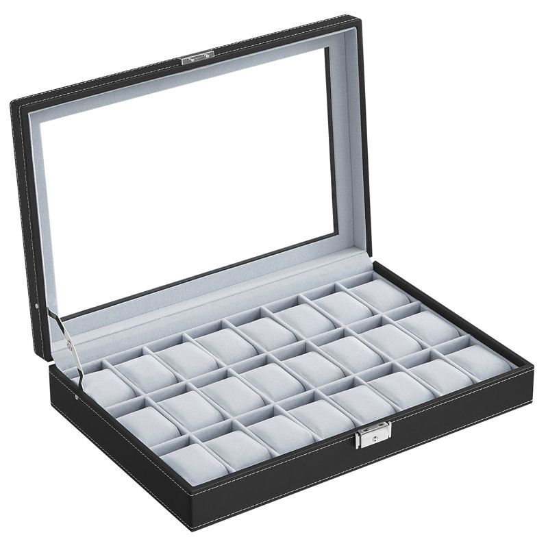 Lockable Watch Box 24 Slots Glass Lid