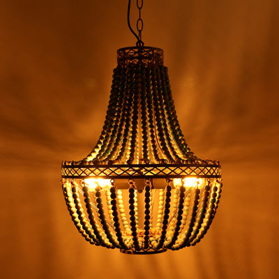 Lustre perlé en bois 3 lumières, luminaire suspendu rustique de style campagnard rétro, luminaires bohémiens, plafonnier de plage bleu bohémien pour le salon, la chambre à coucher, l'îlot de cuisine